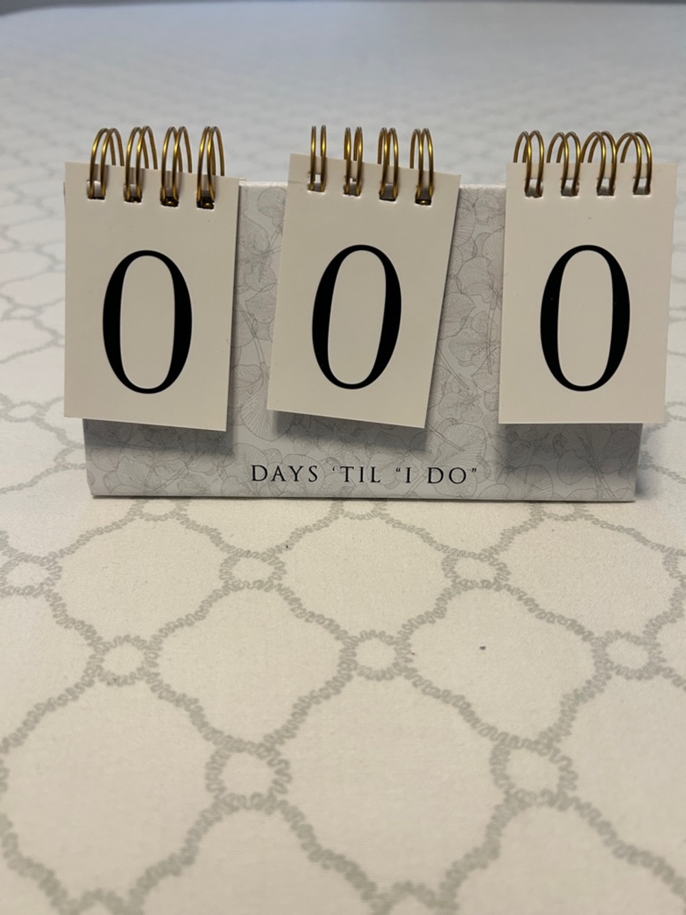 Wedding Countdown Perpetual Flip Calendar - White with Gold Rings
